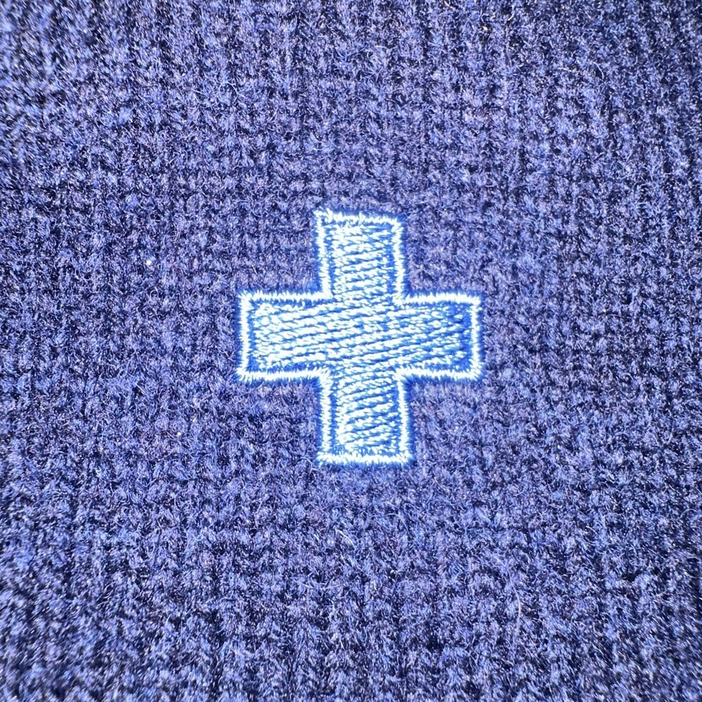 Vintage Abercrombie & Fitch Lambswool Sweater Mens 2XL Navy Blue Crewneck Logo - Picture 4 of 12
